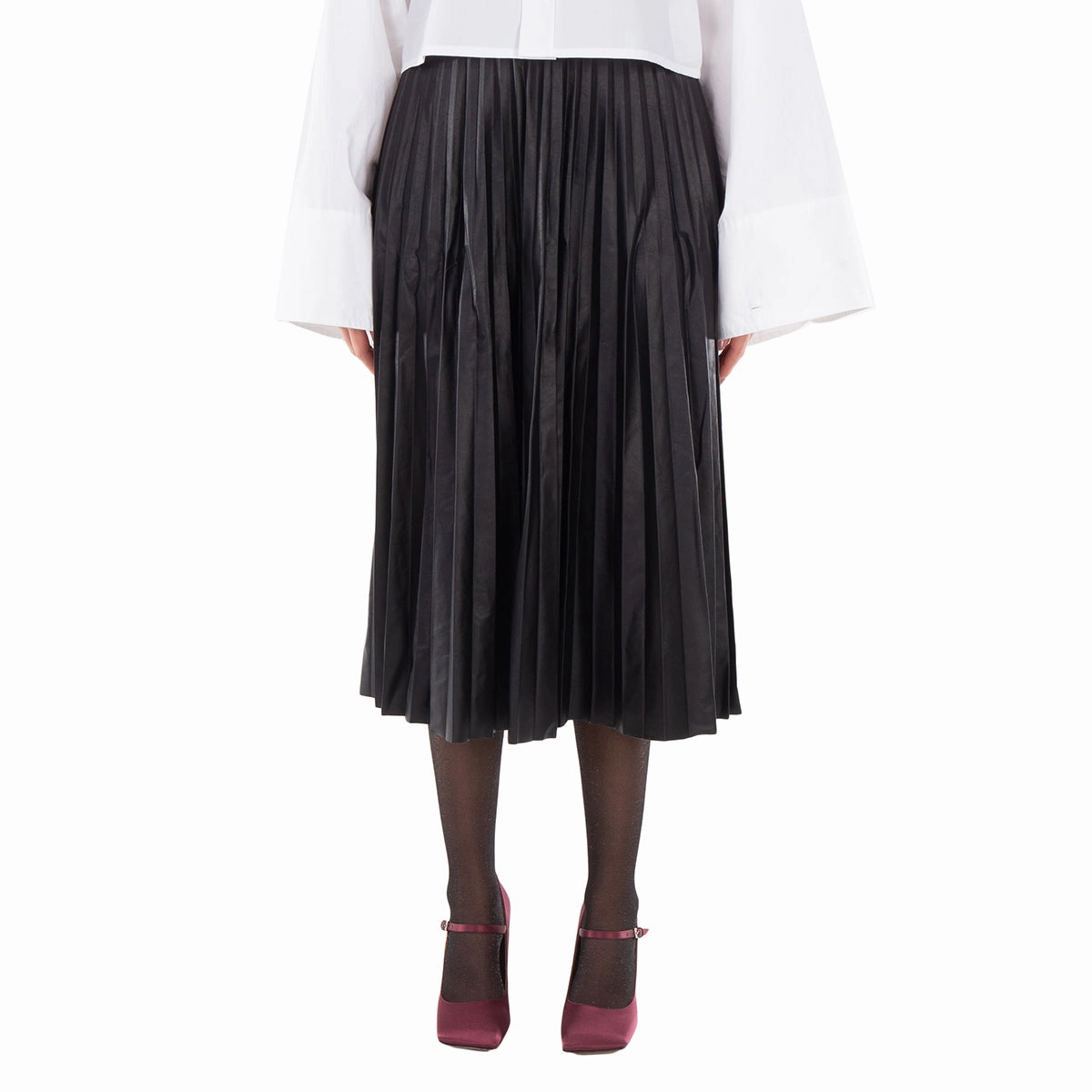MM6 Black Pleated Midi Skirt Knitted Fabric Fast fashion