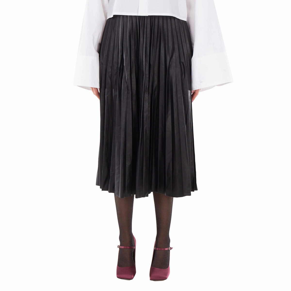 natural fiber music concert MM6 Black Pleated Midi Skirt