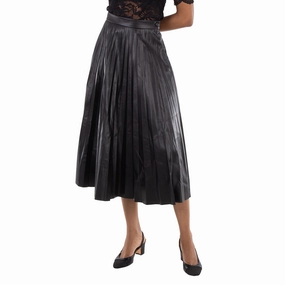 MM6 Black Pleated Midi Skirt Simple Styling Pocket Design