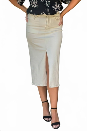 Elegant Flow Ell Slit Denim Skirt In Oat