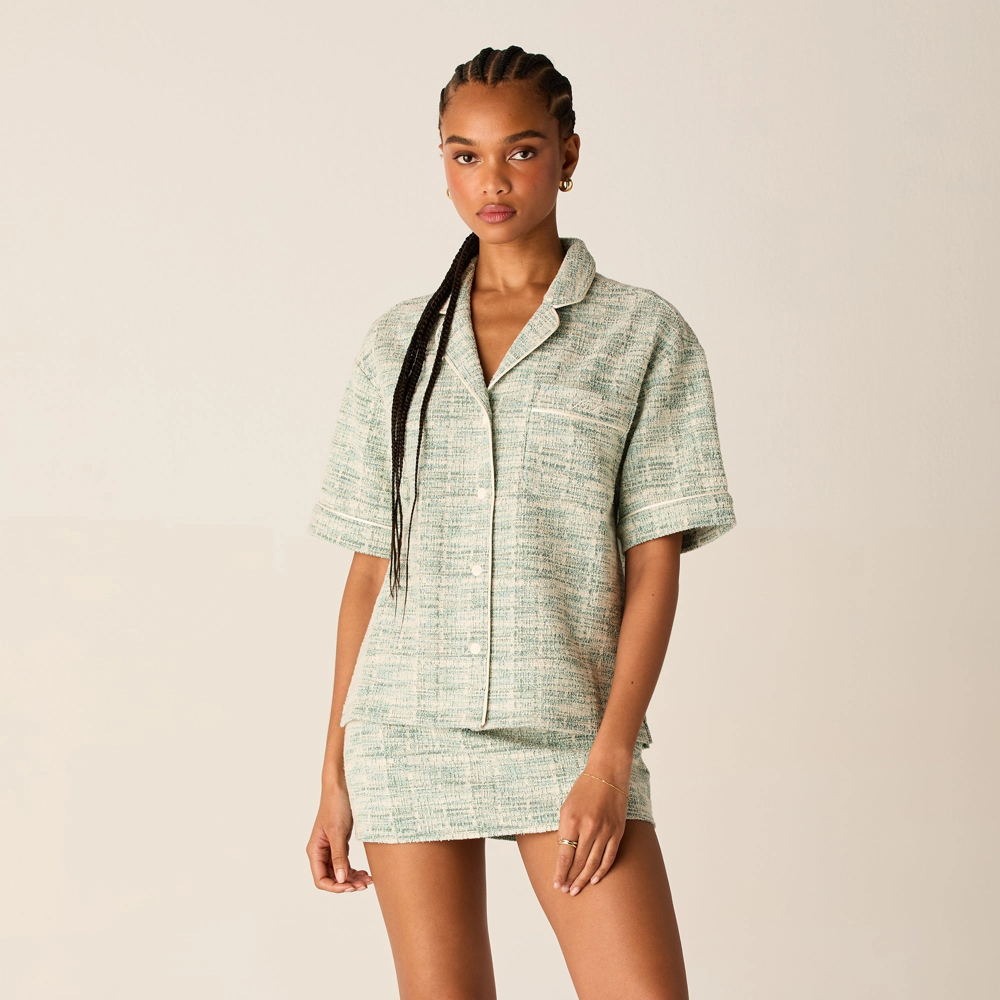 Kith Women Tweed Sven Skort - Mykonos Soft Focus ribbed texture