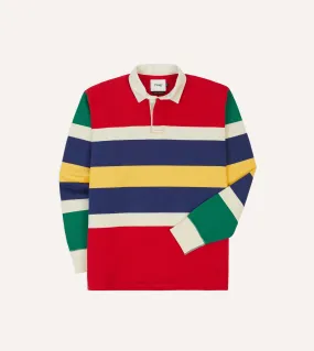 Sleeveless Cut Regular Fit Red, Yellow and Navy Multi Stripe Cotton Rugby Shirt