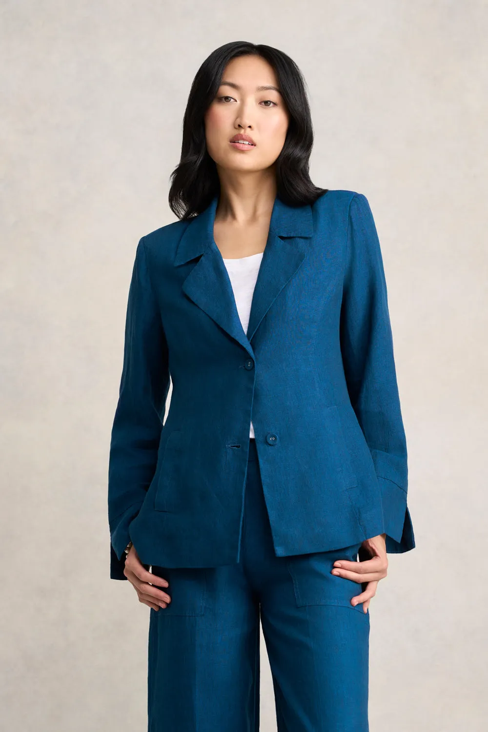 Slim Tailored French Linen Jacket - Navy Delave