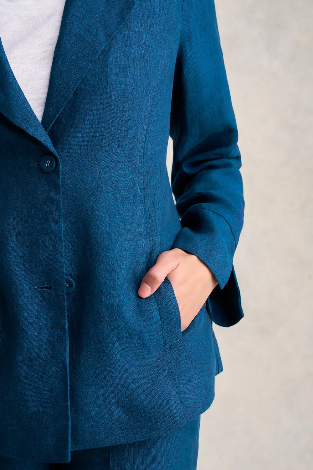 French Linen Jacket - Navy Delave Anti Static Weave