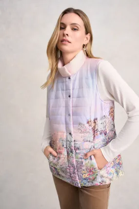 NoiseFreeMaterial Refined Style Quilted Reversible Puffer Vest - Scenic Sunset Print