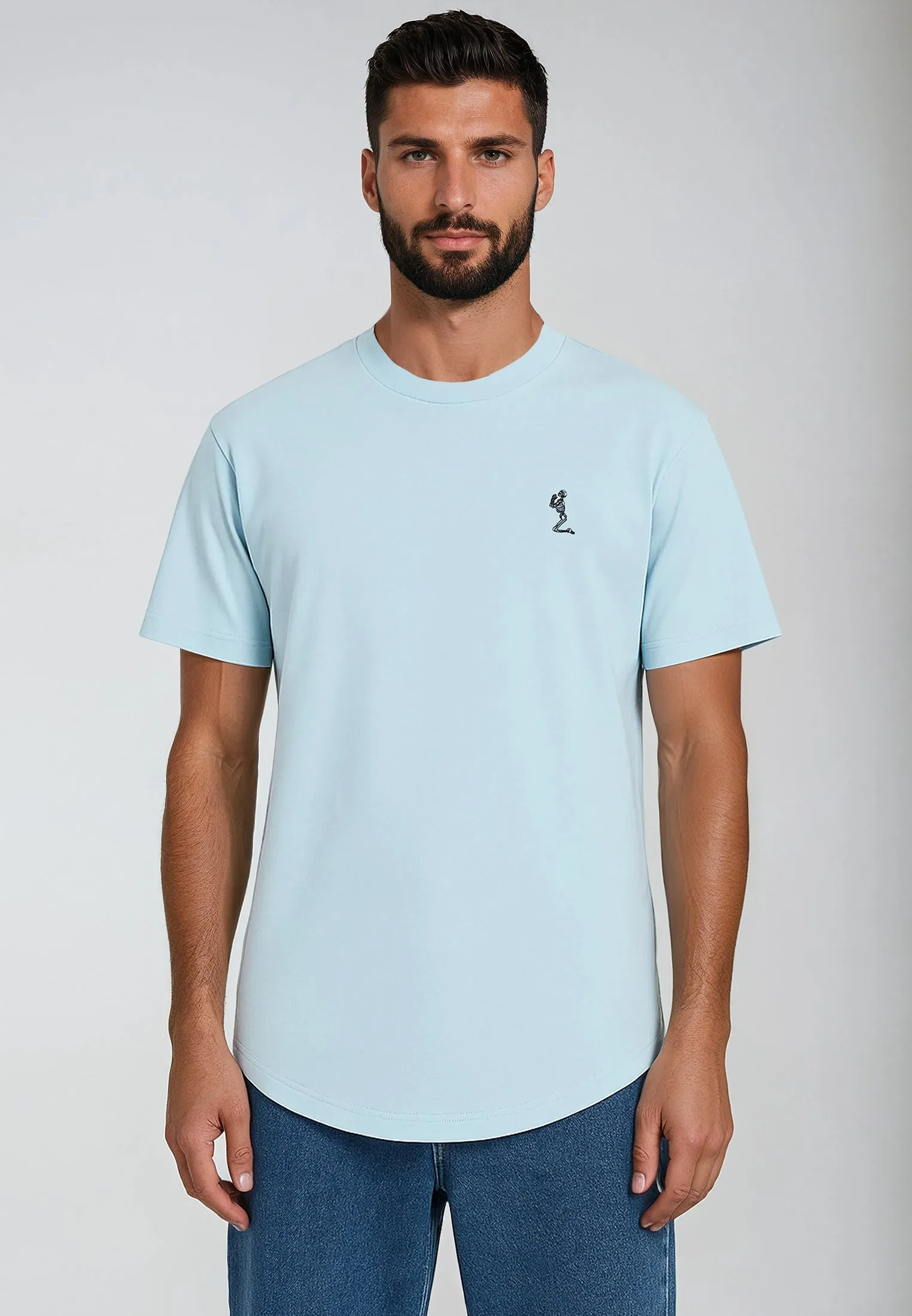ESSENTIAL SWAG CURVED HEM PALE BLUE T-SHIRT Boat neck style