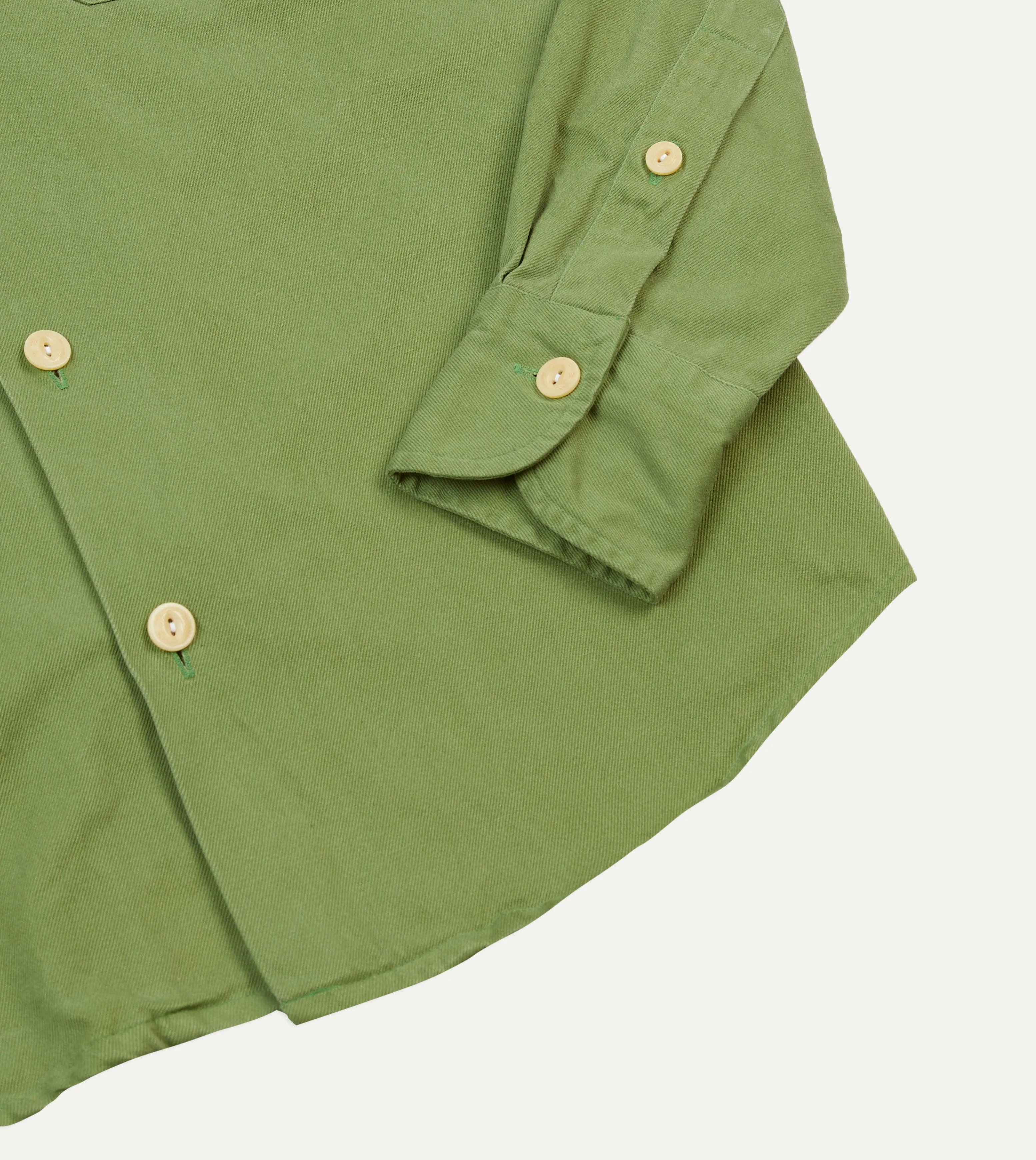 Compact Packing Green Brushed Cotton Twill Camp Collar Long Sleeve Shirt