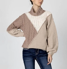 Vintage Wash Finish Women's Cable Knit Sweater In Taupe