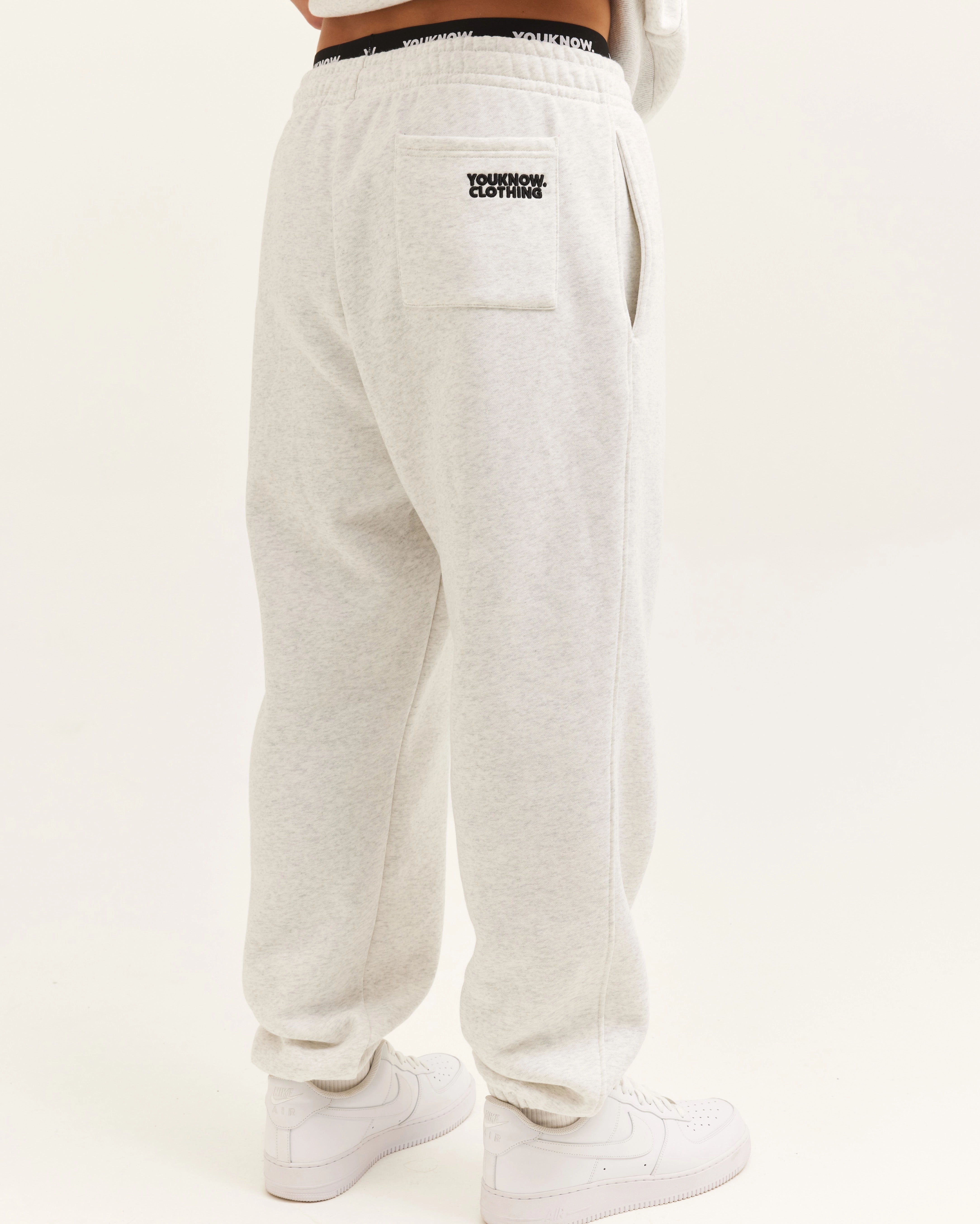 BLOCK CUFFED SWEATPANTS | White Marle Flexible Waist Stretch Ready