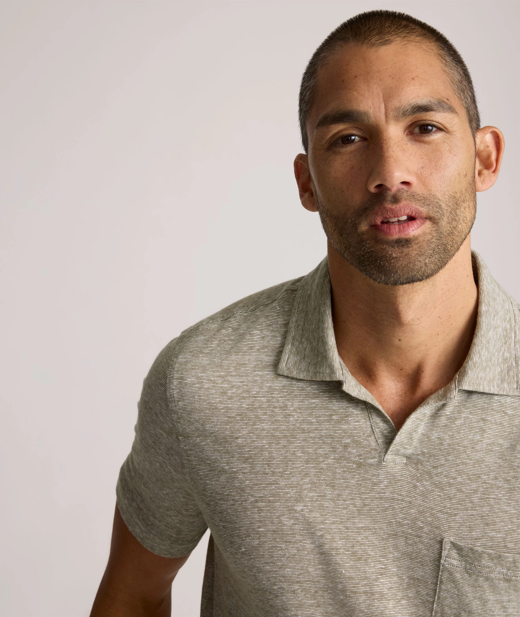 Cotton-Linen Johnny Collar Polo Fashion Forward