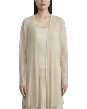 Lafayette 148 New York Pleated Rib Stitch Silk Cardigan Stylish Knit Layer