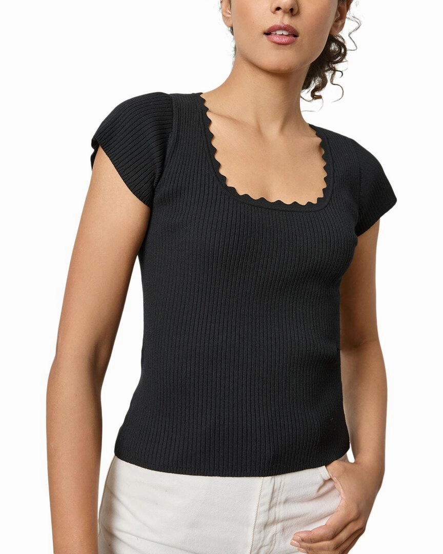 Everyday Style Luxury Fiber Blend Lilla P Cap Sleeve Scallop Neck Sweater