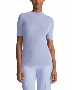 Lafayette 148 New York Ribbed Stand Collar Silk-Blend Sweater Cable Stitch