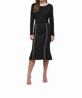 Rhinestone Trim Trumpet Skirt In Black Easy Style Light Flow