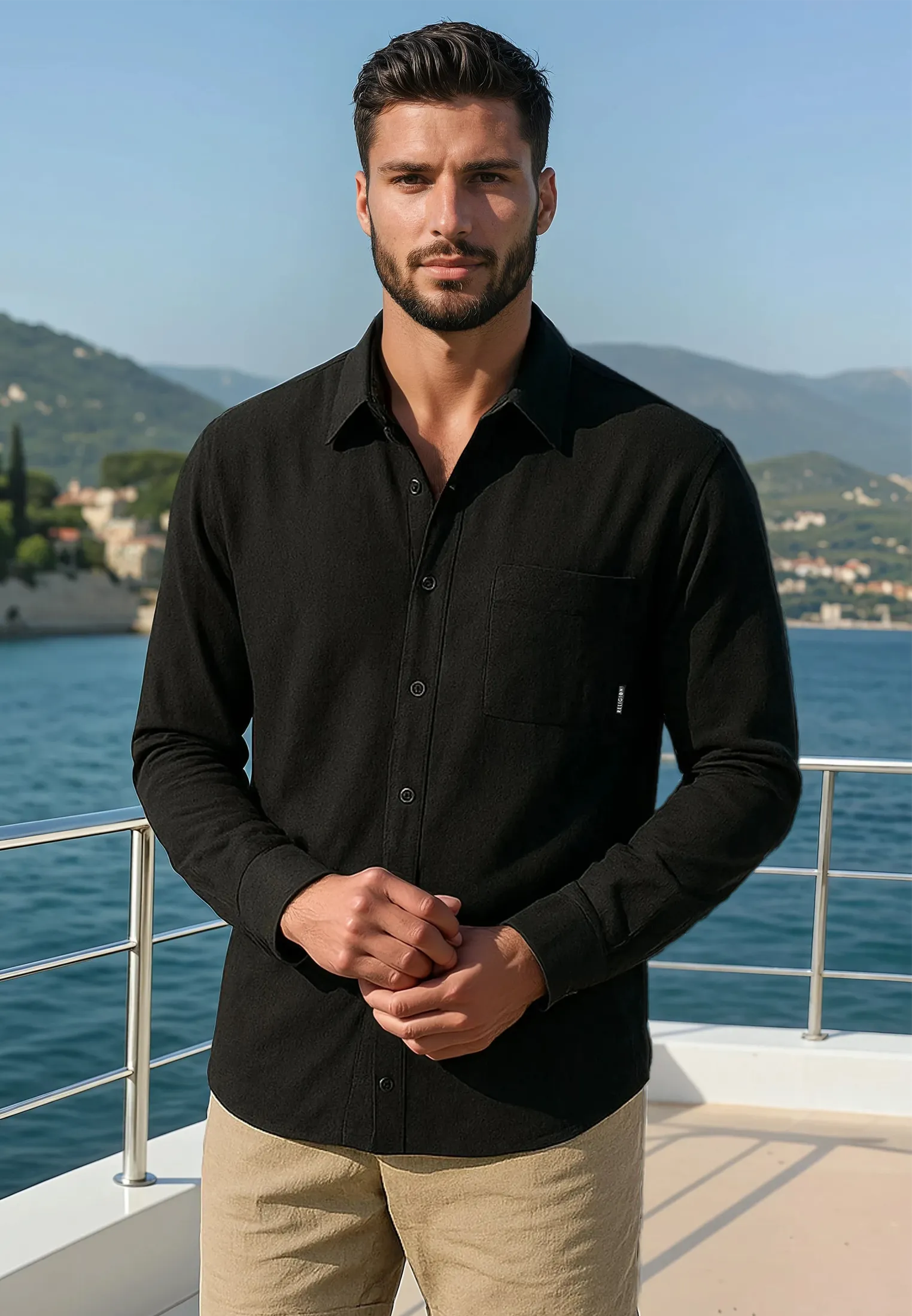 MONACO LONG SLEEVE HOLIDAY SHIRT MIDNIGHT Waffle Weave adult clothing