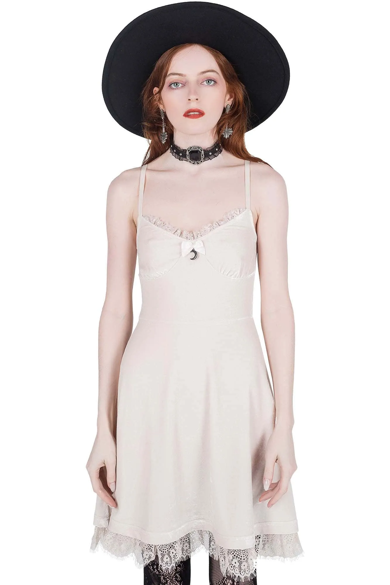 Moonstruck Velvet Skater Dress [Ivory] Flattering Layers