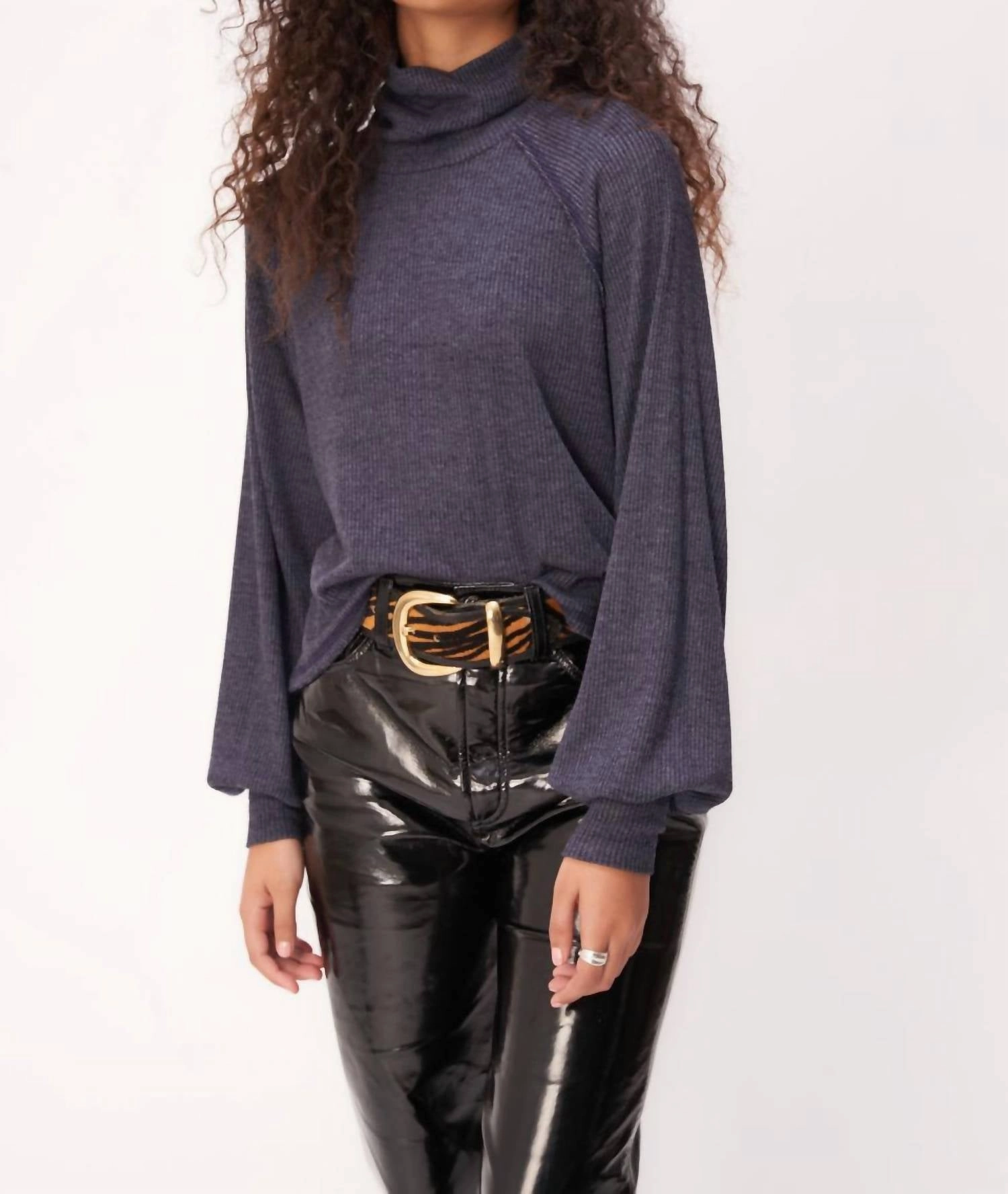 More Love Ribbed Turtleneck In Navy Comfy Knit