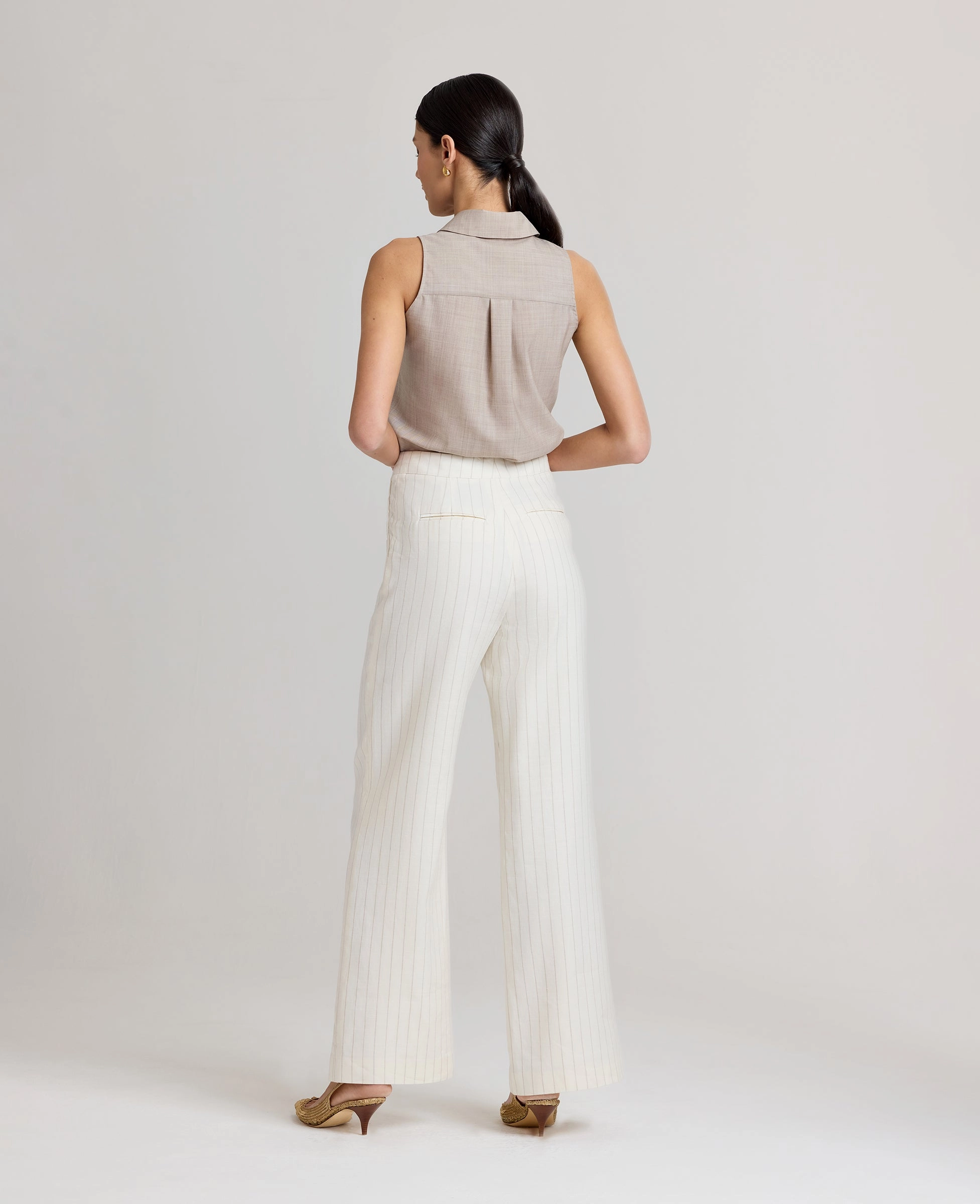 All Season Low-rise style Corine Stripe Linen Trousers