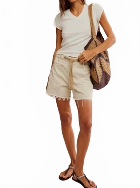 Double Layered Panels Moxie Denim Shorts In White