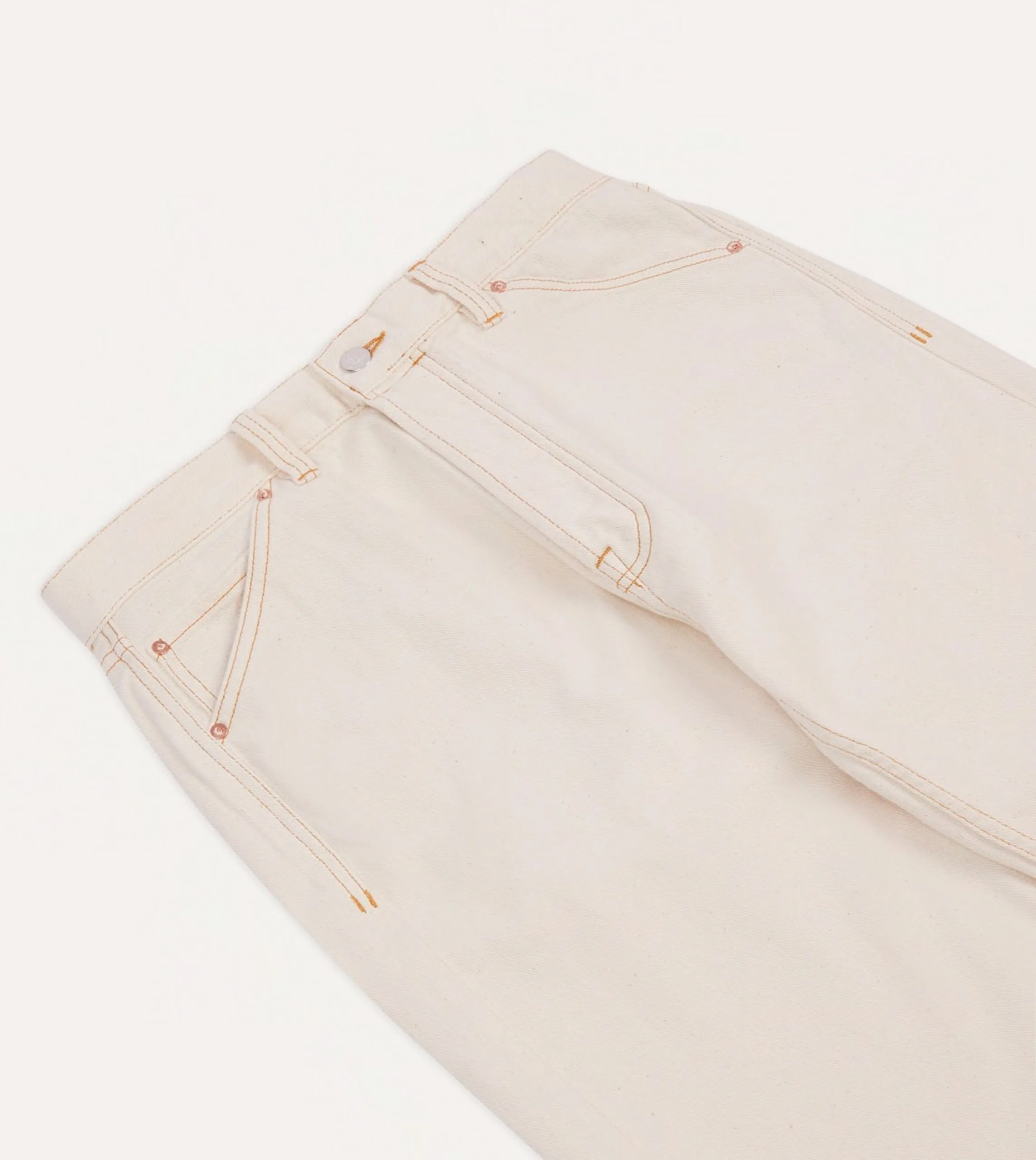 Ecru 12.7oz Selvedge Denim Contrast Stitch Five-Pocket Jeans Polished Look SeamlessPockets