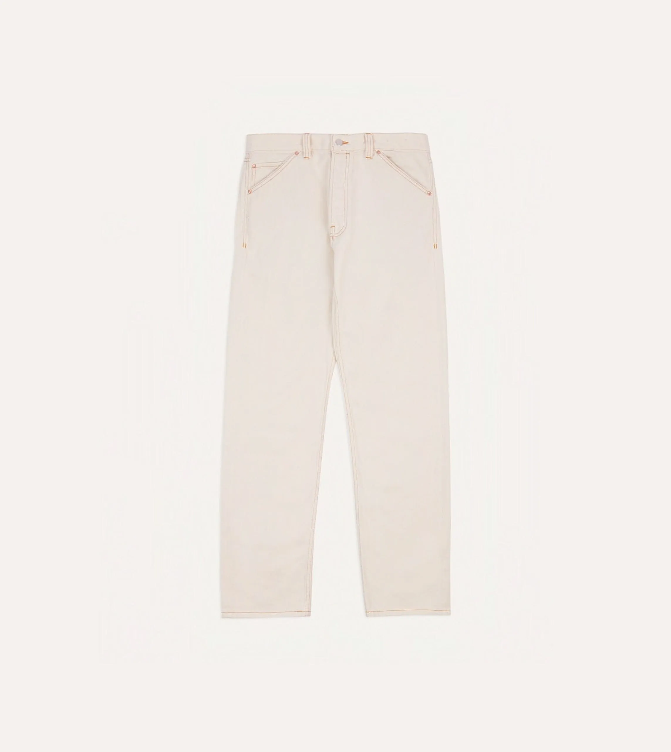 Ecru 12.7oz Selvedge Denim Contrast Stitch Five-Pocket Jeans Functional Waist