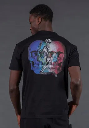 Drop Shoulder Design Everyday Wearable MULTI SKULL T-SHIRT BLACK