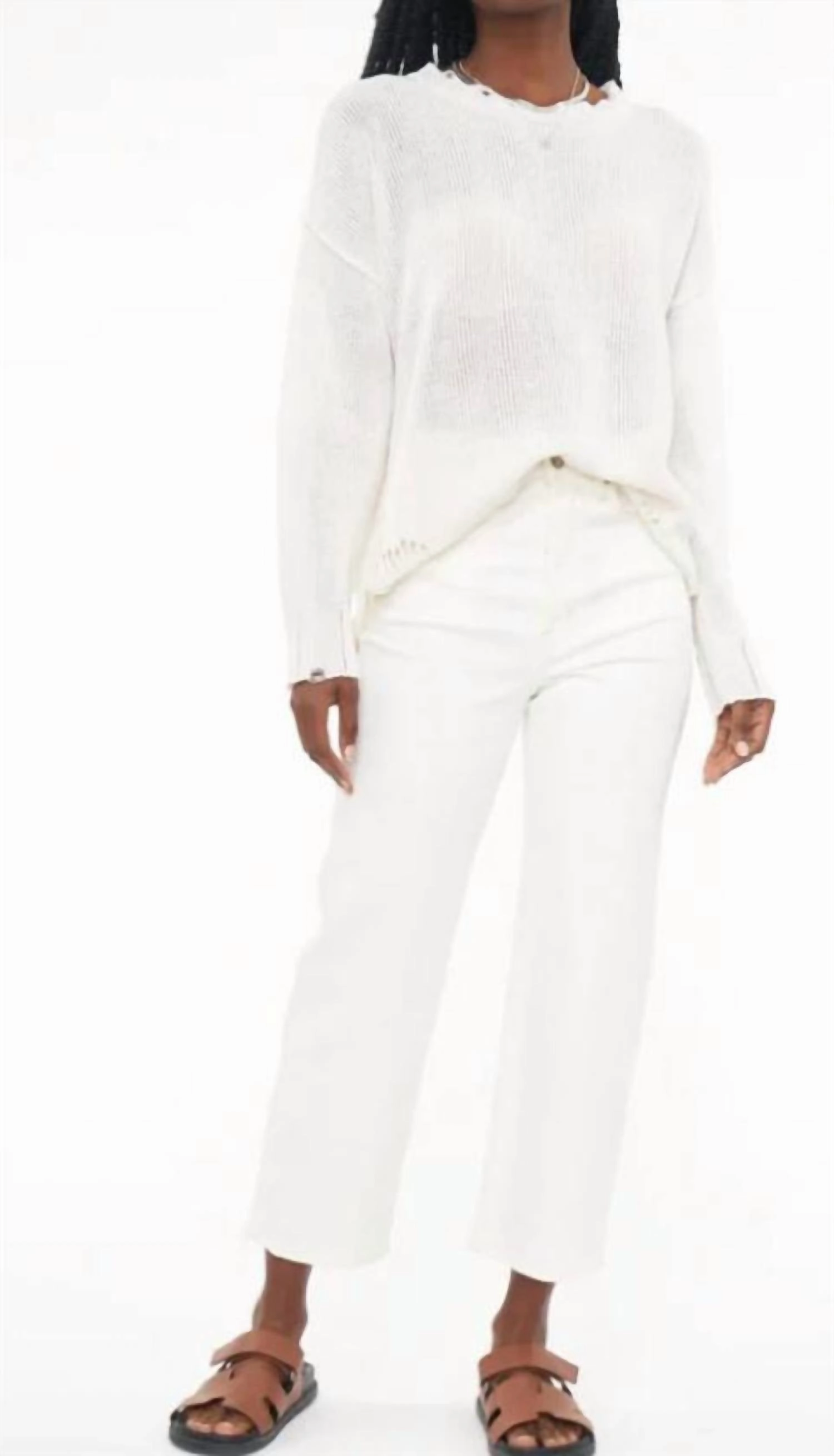 Layering Comfort Elyse Sweater In Vanilla Distressed