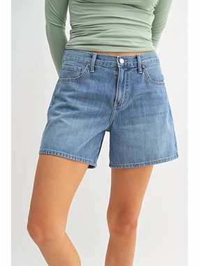 The "mom Shorts In Medium Denim Everyday Comfort Teflon Coated Finish