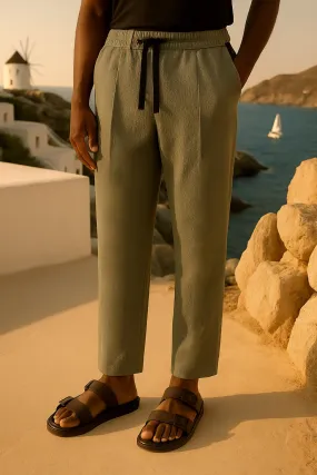 MYKONOS PLEATED HOLIDAY TROUSERS MOSS GREEN Soft Support Odor Resistant Treatment