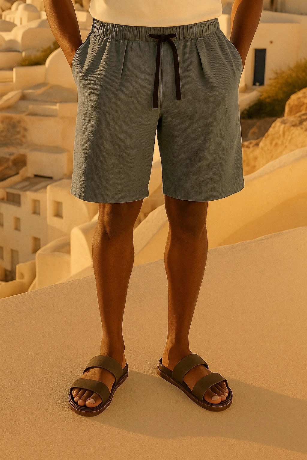 MYKONOS PLEATED LINEN BLEND HOLIDAY SHORTS MOSS GREEN Lounge Ready