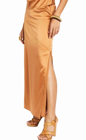 UV Protection Tear Resistant Material Naomi Silk Midi Skirt In Copper
