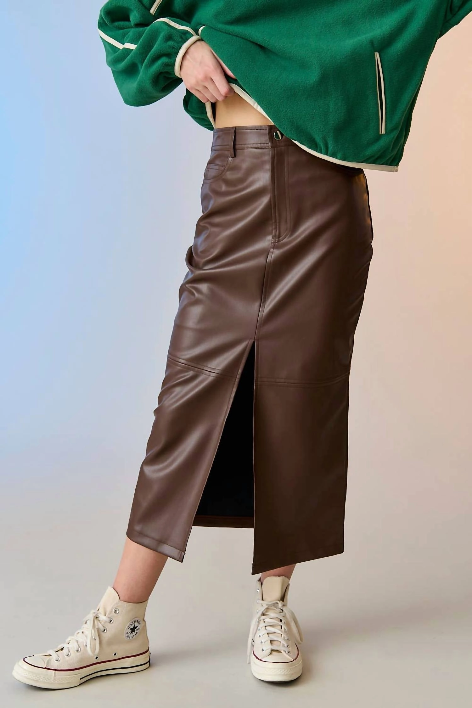 Nassia Skirt In Chocolate Rolled Hem mix and match