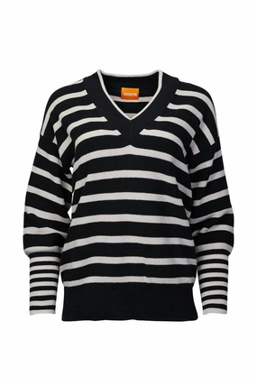 Stylish Comfort Natalia Striped V-Neck Jumper In Coal