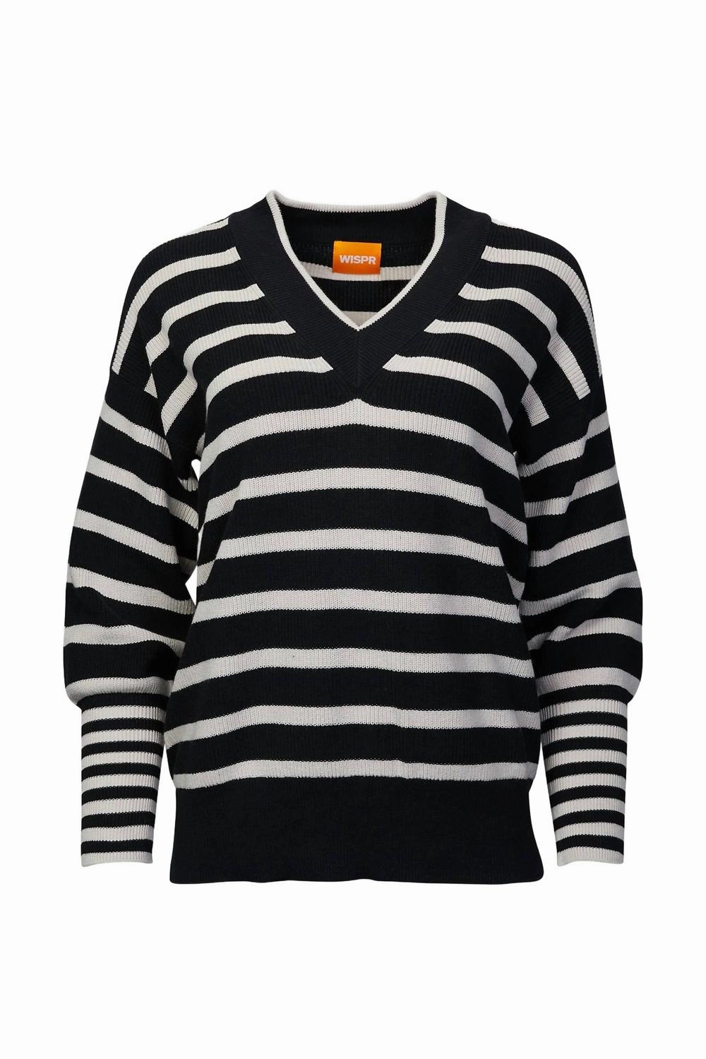 Stylish Comfort Natalia Striped V-Neck Jumper In Coal