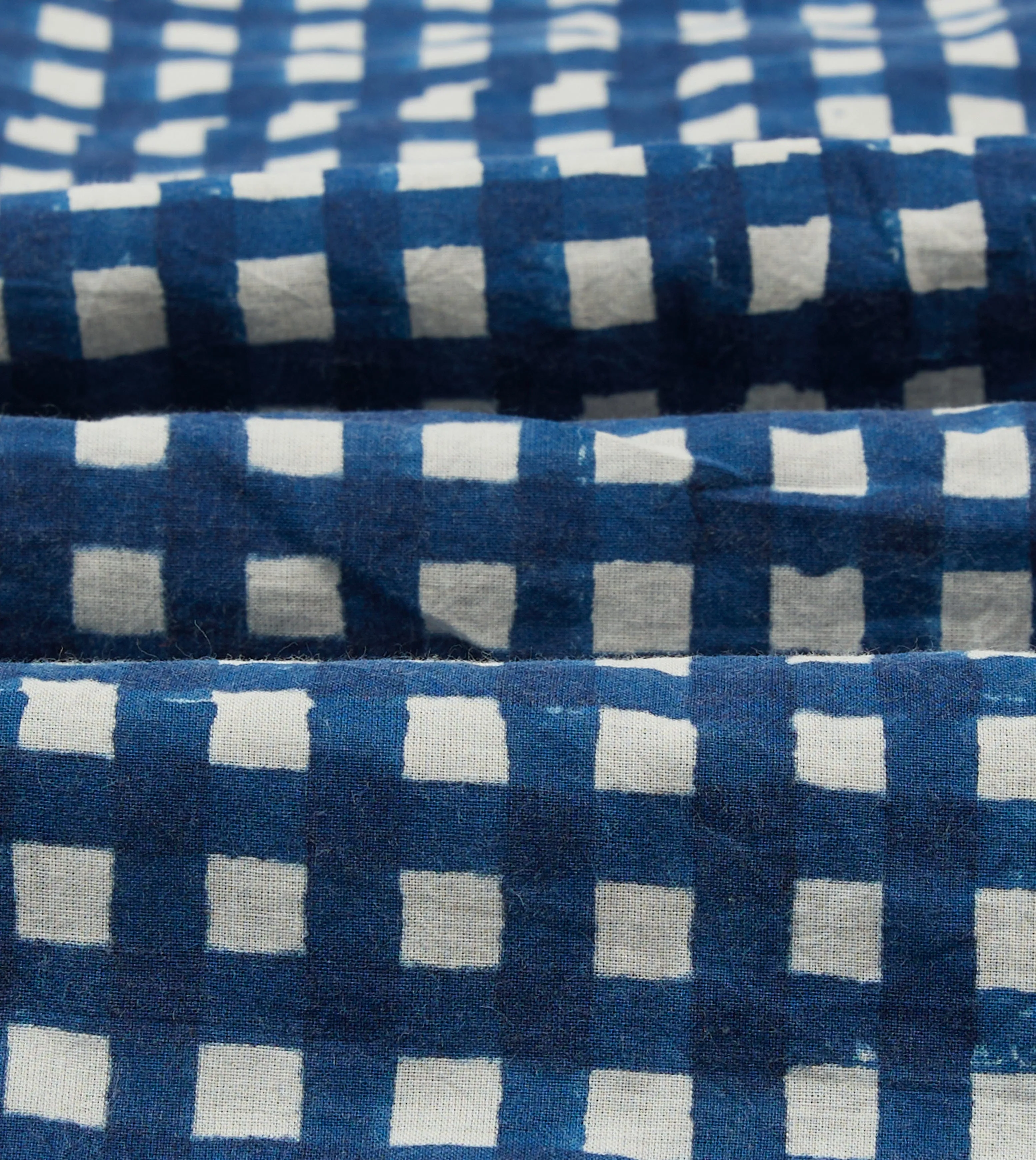 Navy Gingham Check Block Print Cotton Camp Collar Short Sleeve Shirt Subtle pattern