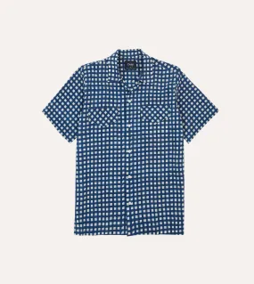 Navy Gingham Check Block Print Cotton Camp Collar Short Sleeve Shirt Matte Finish Summer Vibes