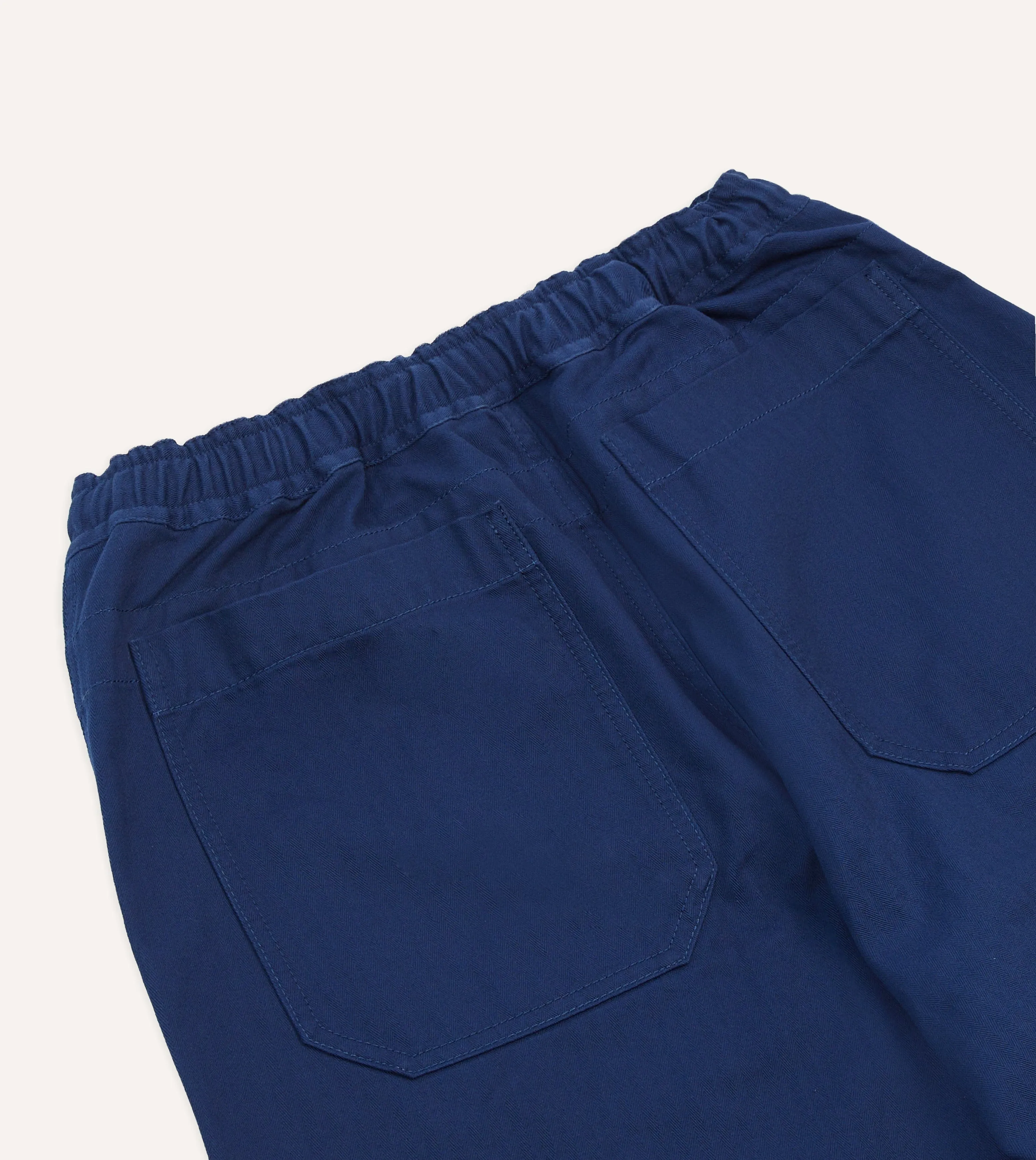 AdjustableDrawstring Ventilated Panels Navy Herringbone Twill Cotton Drawstring Trousers