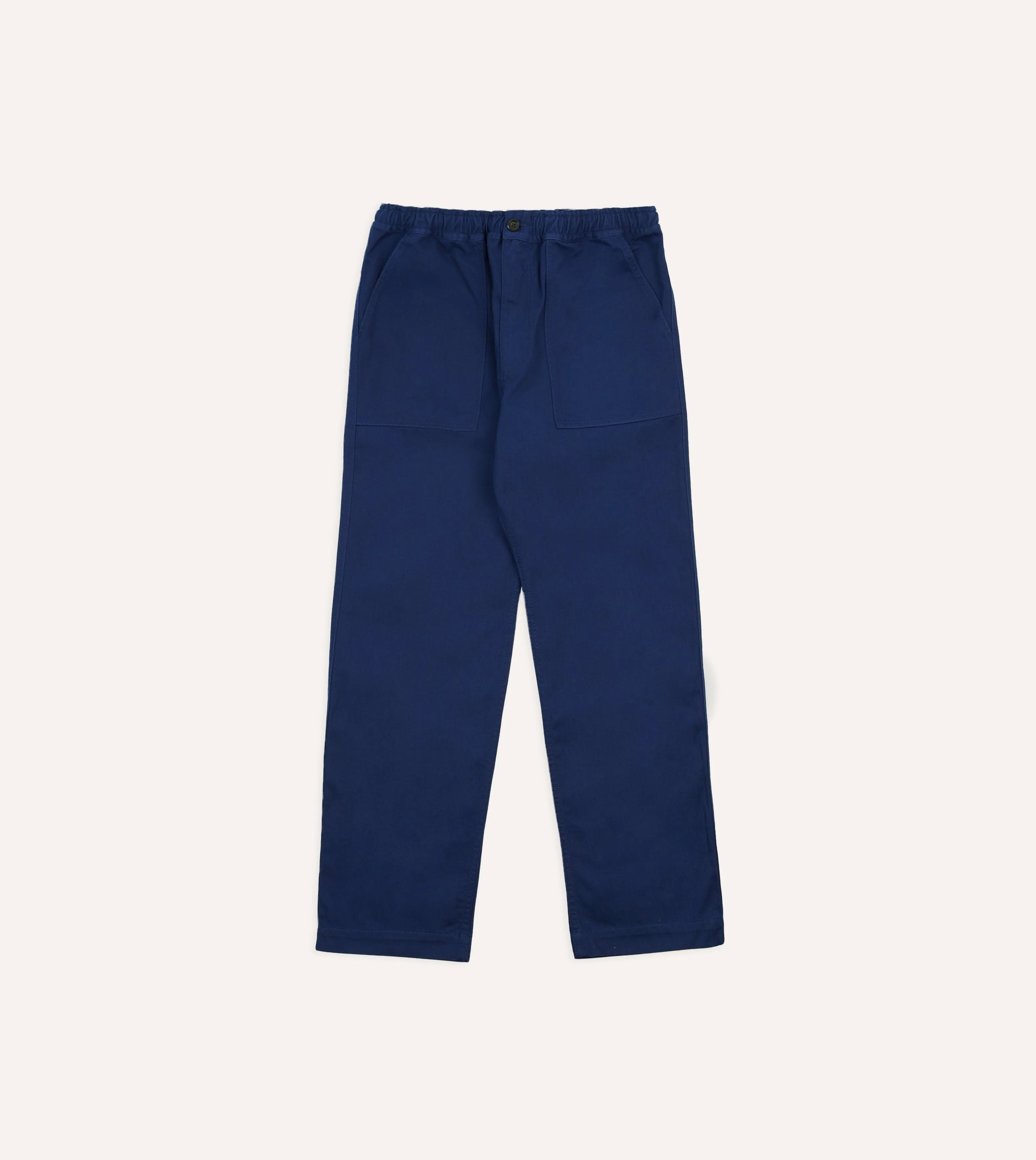 Luxe Look Navy Herringbone Twill Cotton Drawstring Trousers