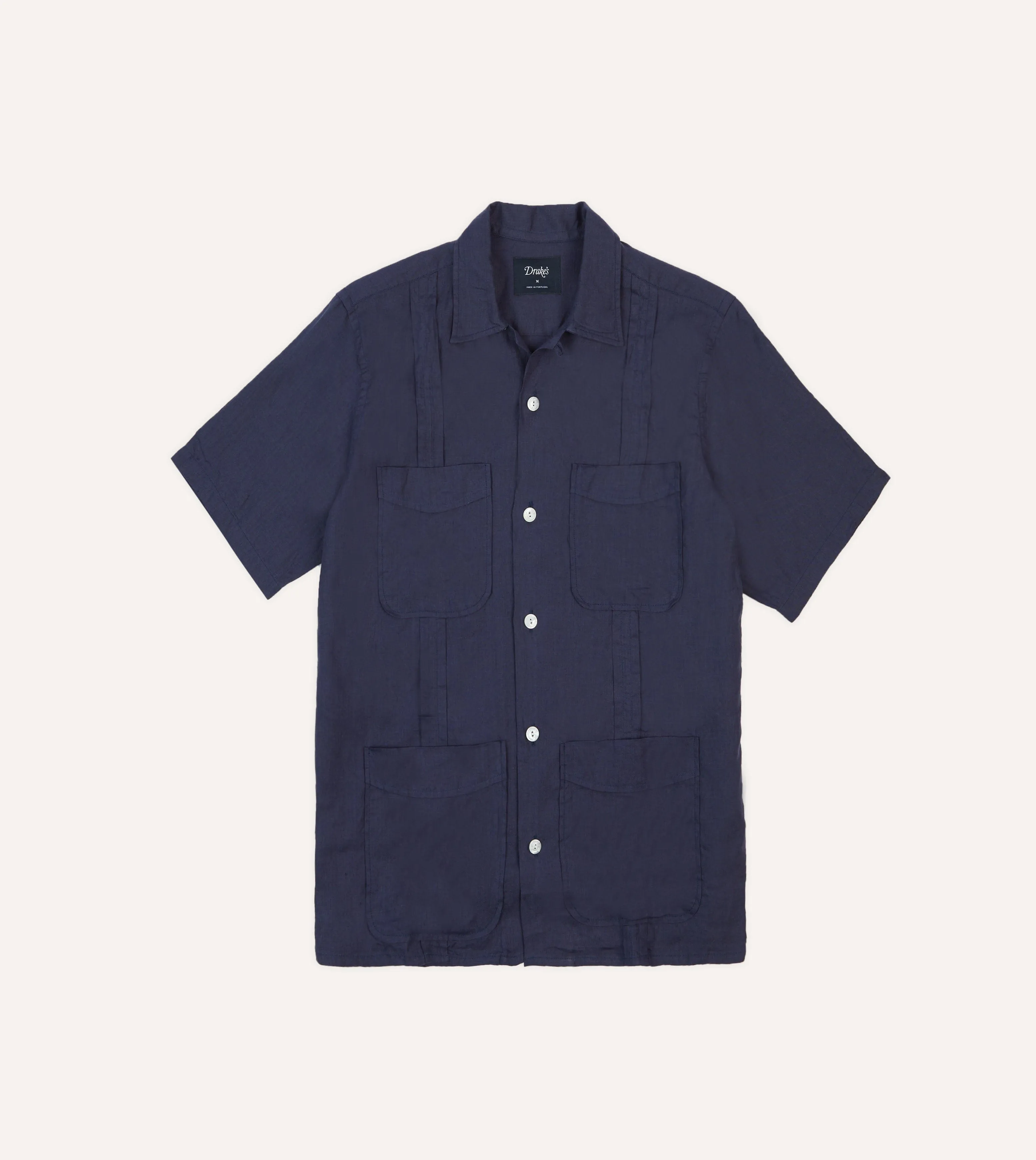 All-Weather Ready Bold Prints Navy Linen Short Sleeve Cuban Shirt