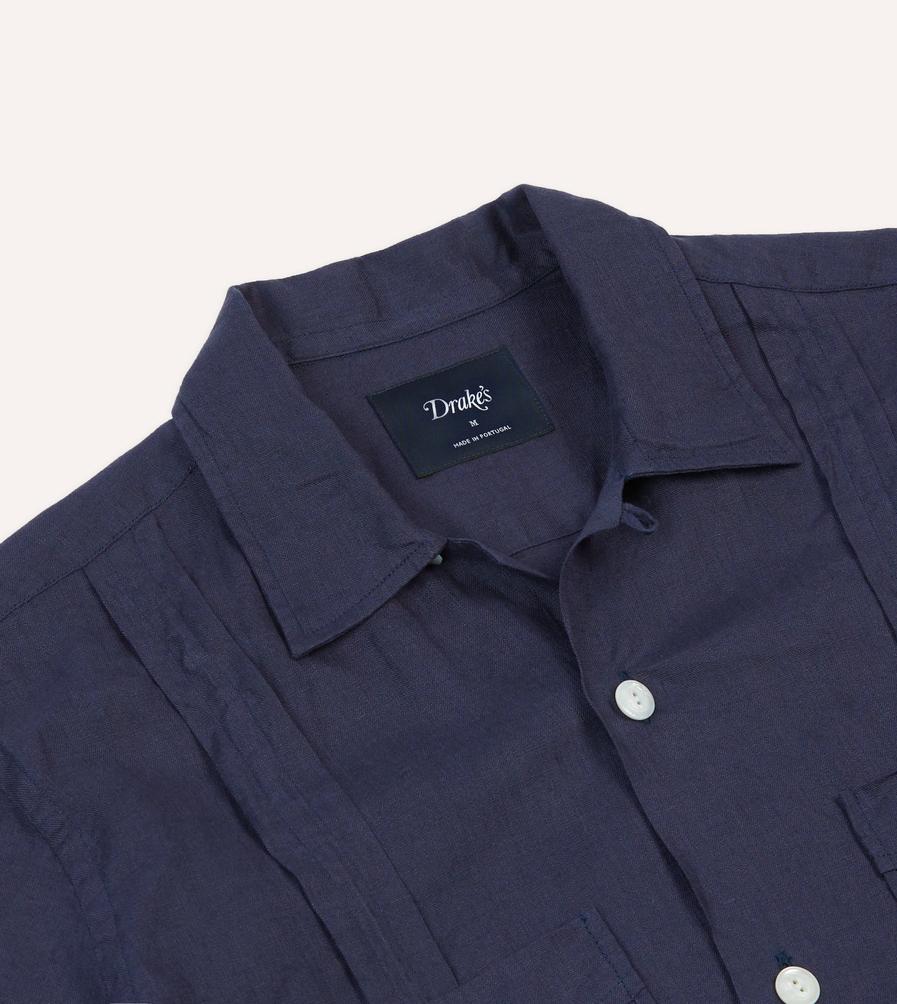 Navy Linen Short Sleeve Cuban Shirt Fashion staples Flexible Knit