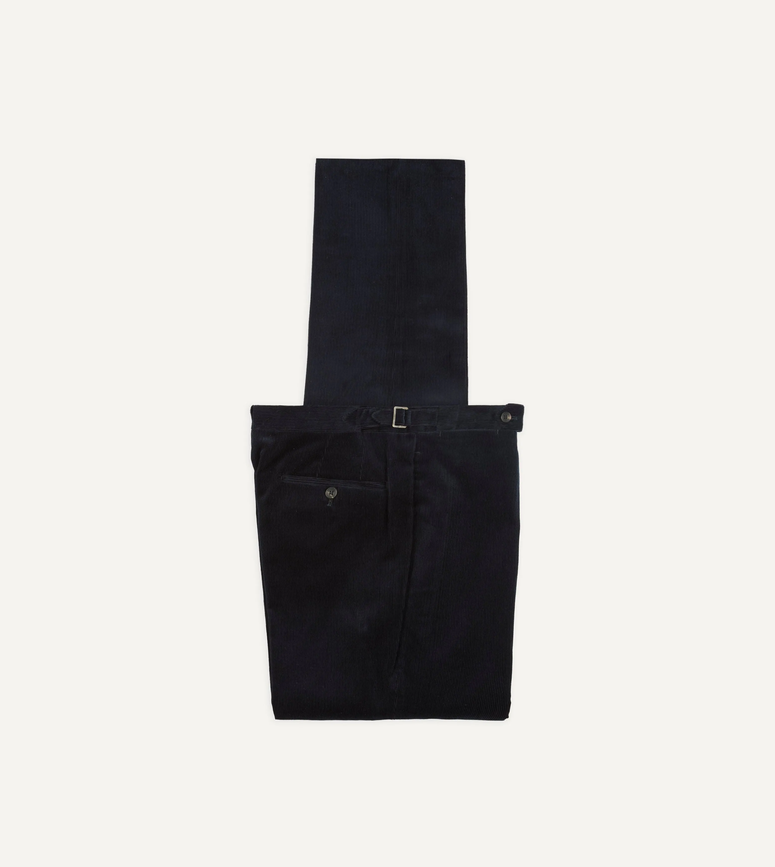 Non Binding Cuffs Sporty Cut Navy Mid-Wale Corduroy Single Pleat Trouser