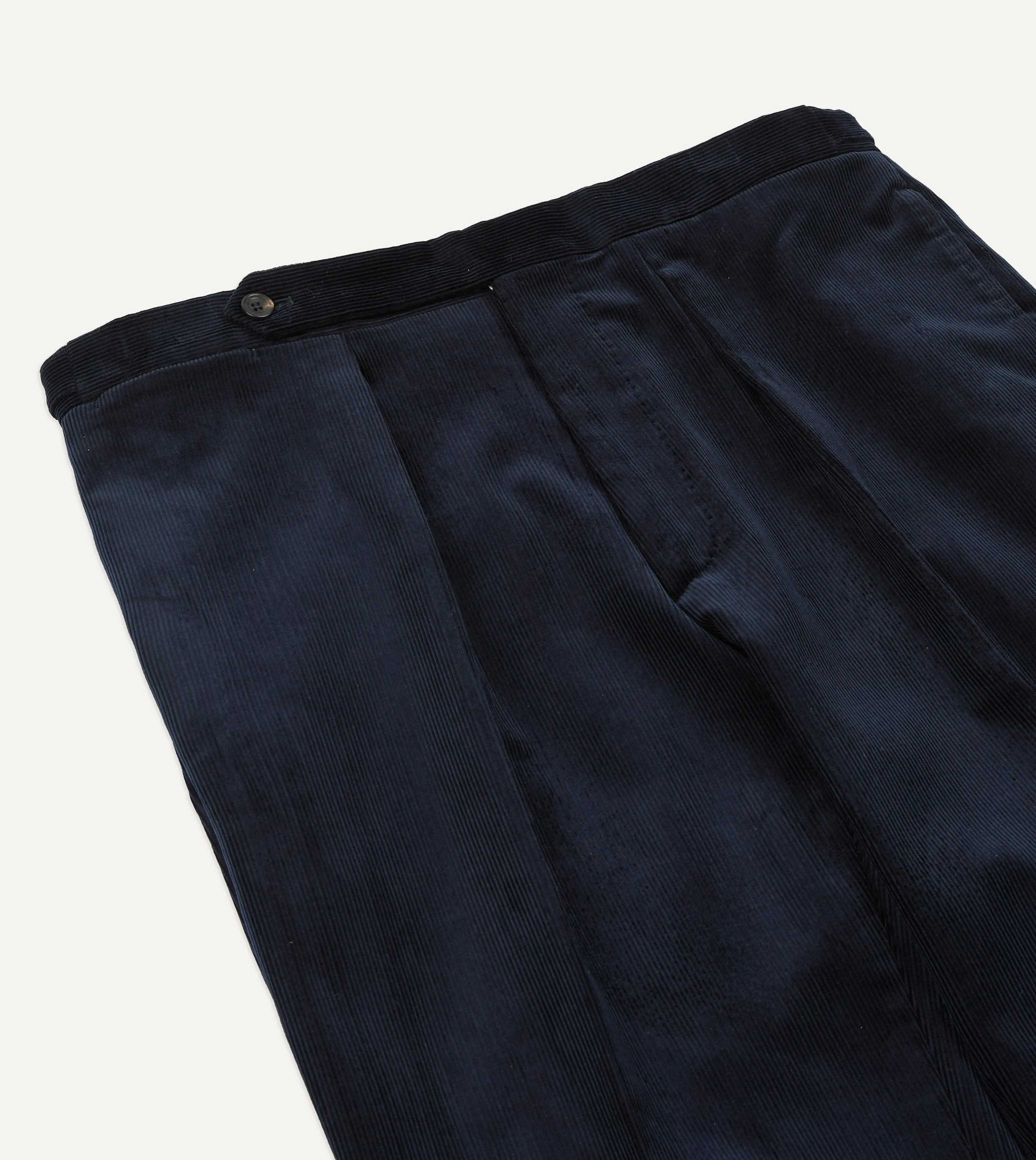 Navy Mid-Wale Corduroy Single Pleat Trouser Anti Snag Threading BreathableMeshLining