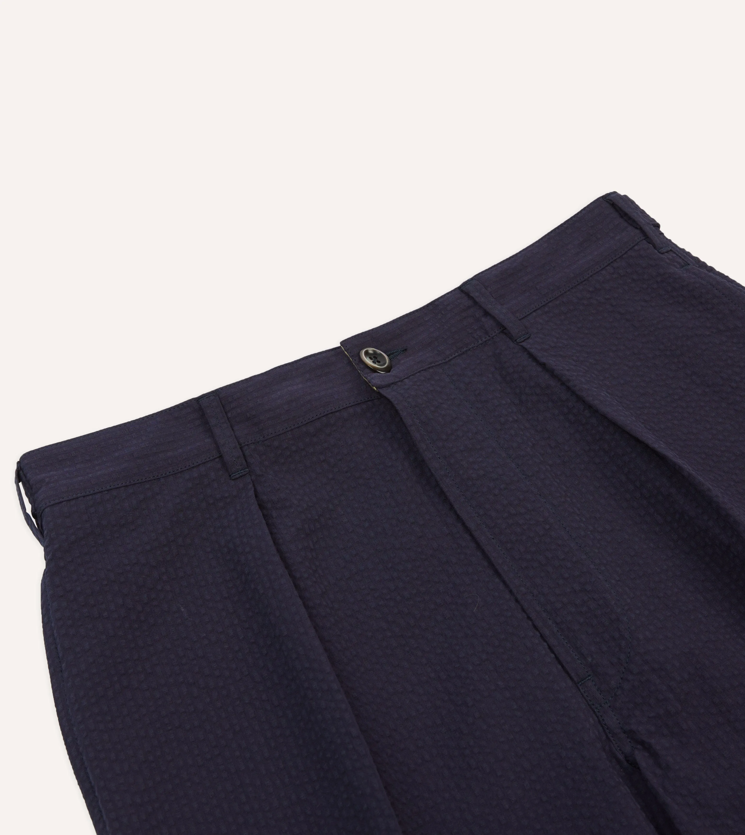 Navy Seersucker Games Trousers Daily Comfort Fit Seam-Free