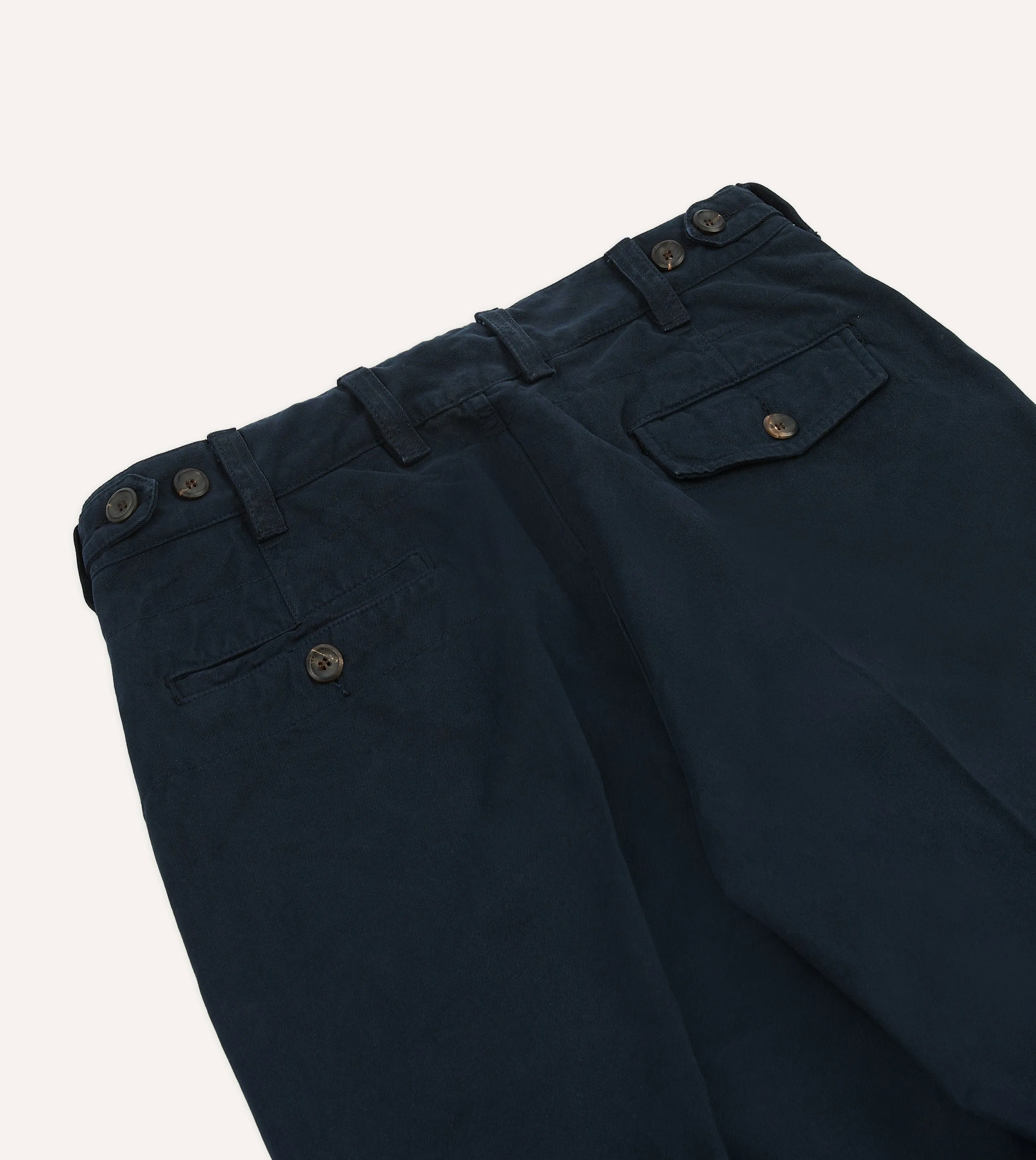 Pull-on style Navy Textured Cotton Flat Front Chino