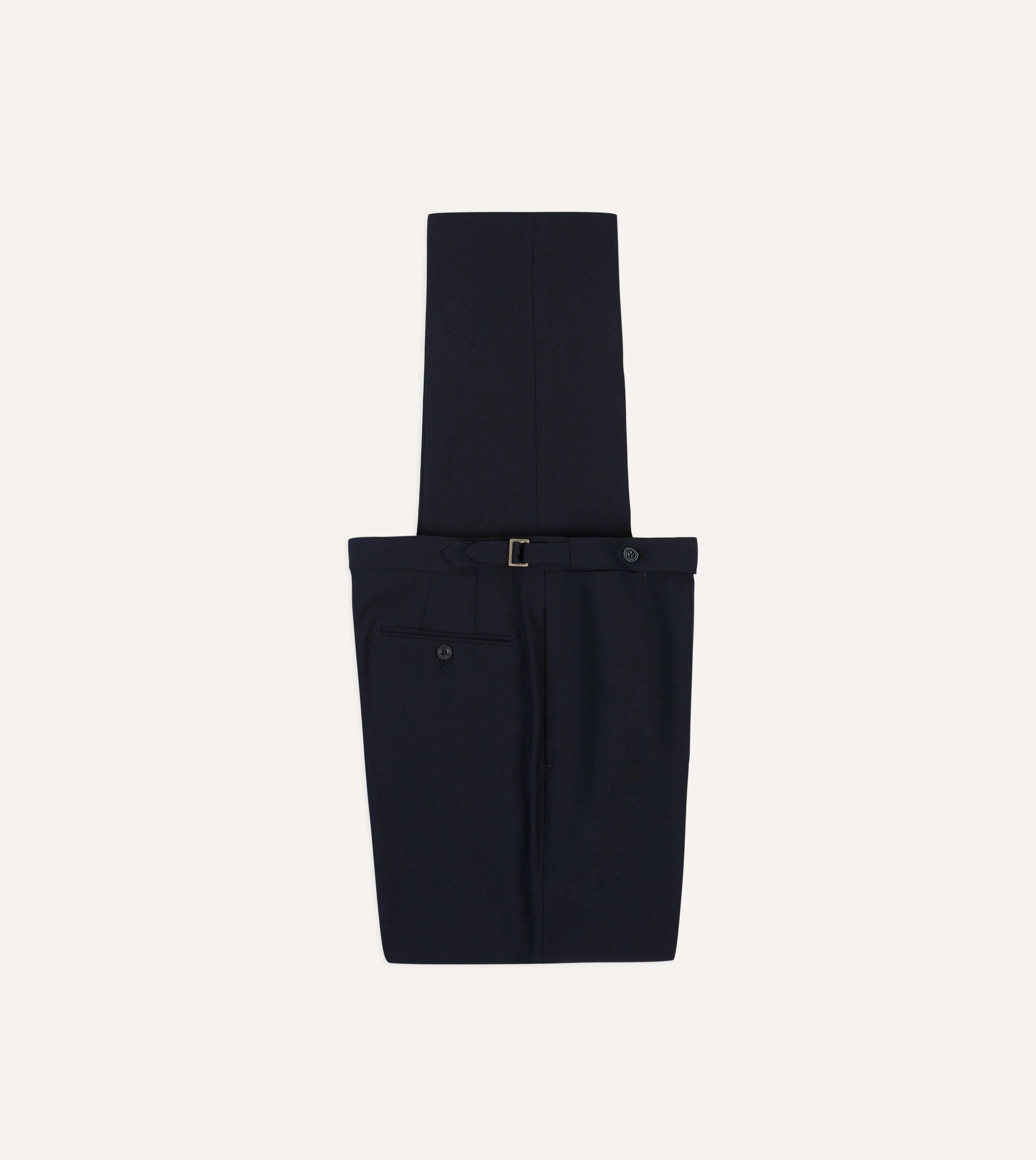 Navy Tropical Wool Single Pleat Trouser Smooth Fit Lining No Sagging