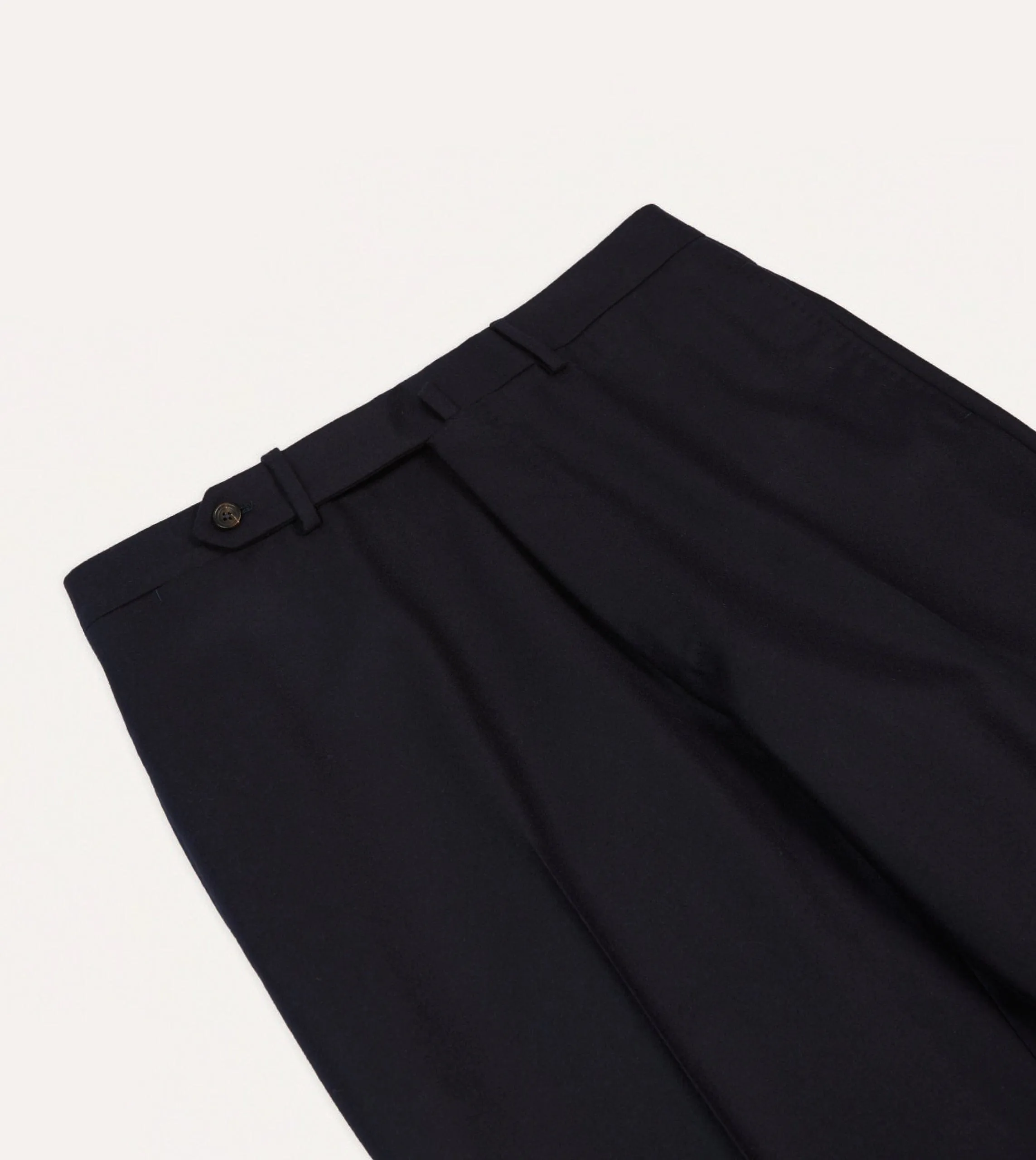 Navy Wool Flannel Flat Front Trousers Bi Stretch Fabric