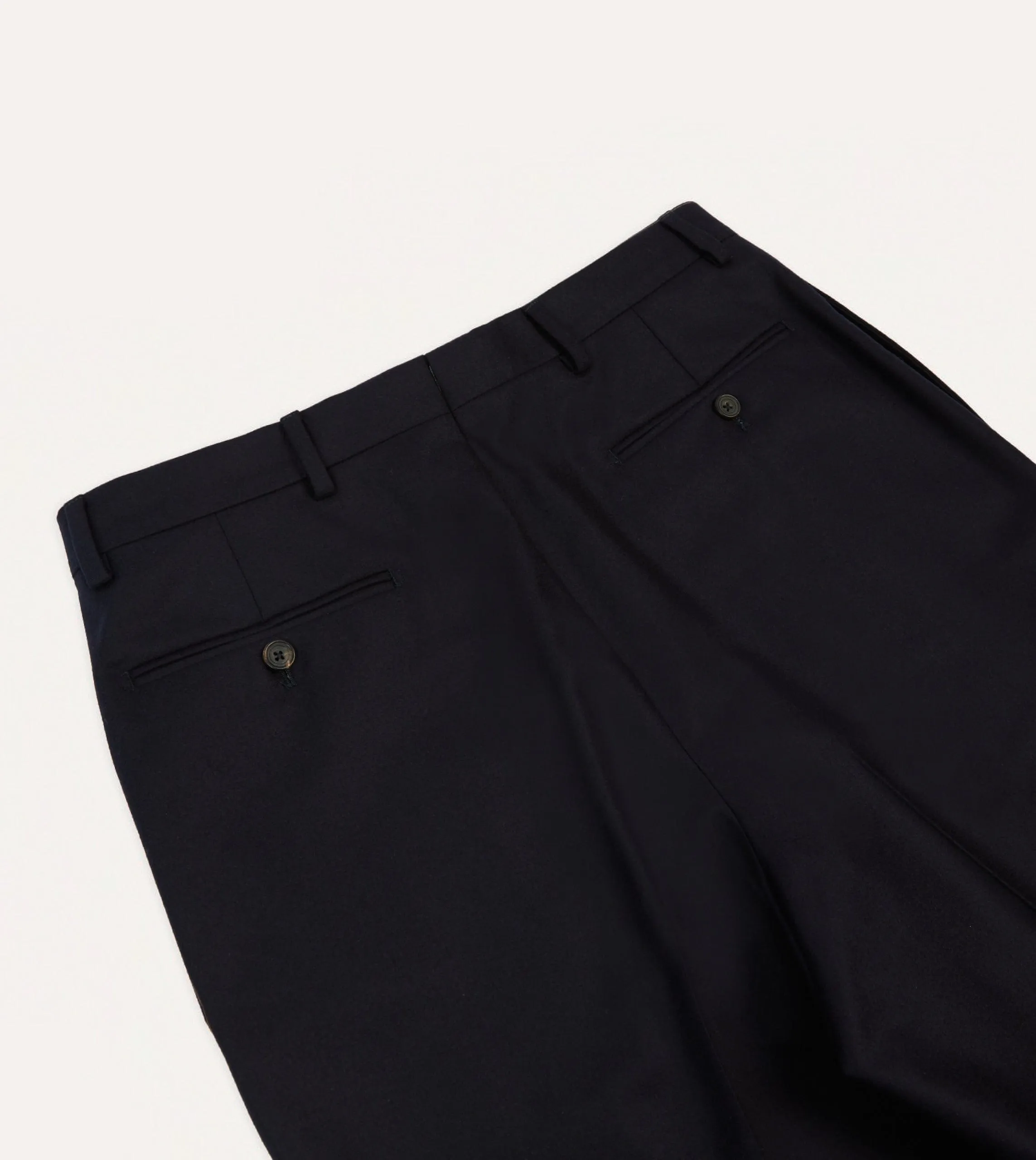 Navy Wool Flannel Flat Front Trousers Casual Performance Comfort Ready