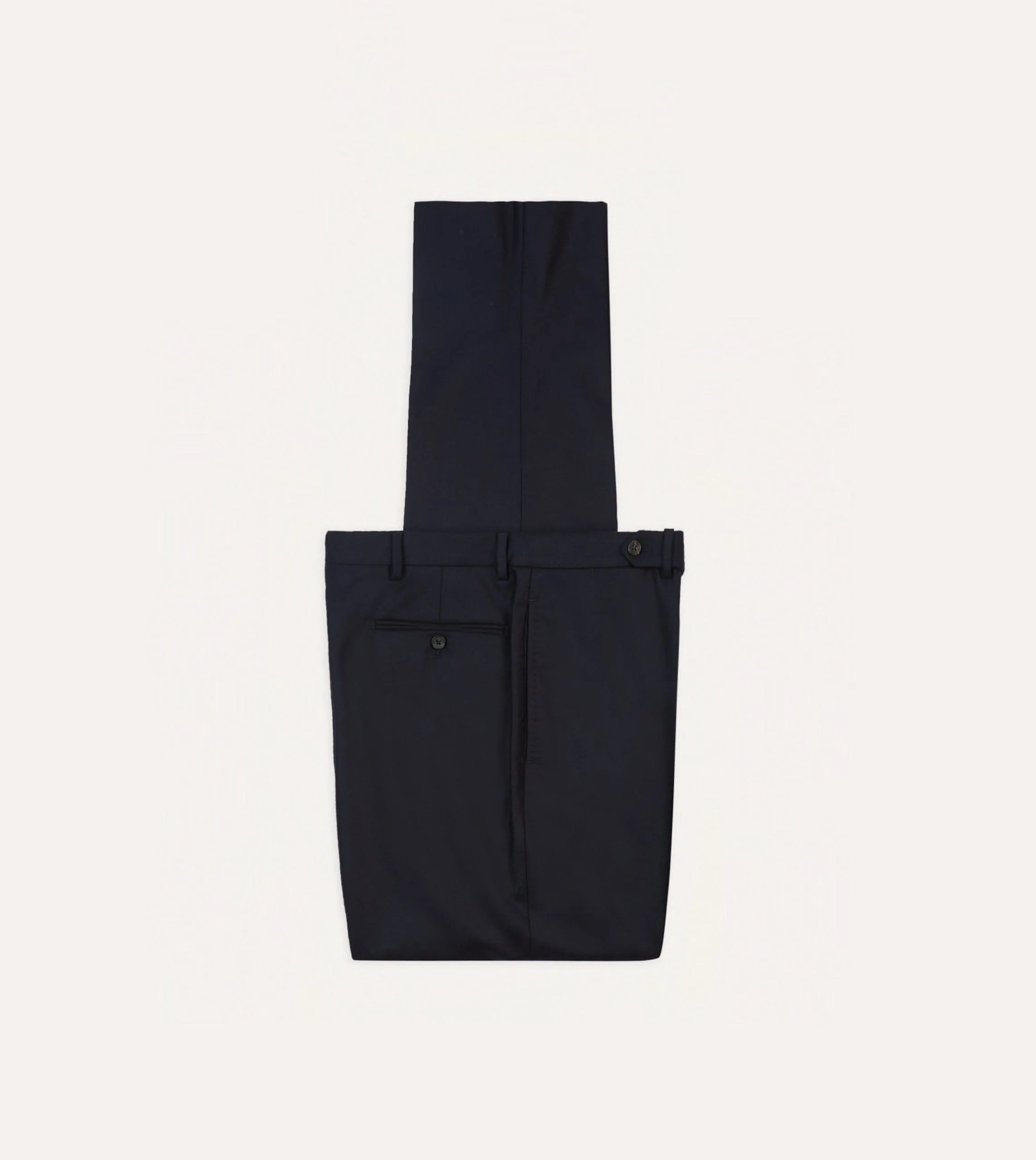 Smart Utility Navy Wool Flannel Flat Front Trousers