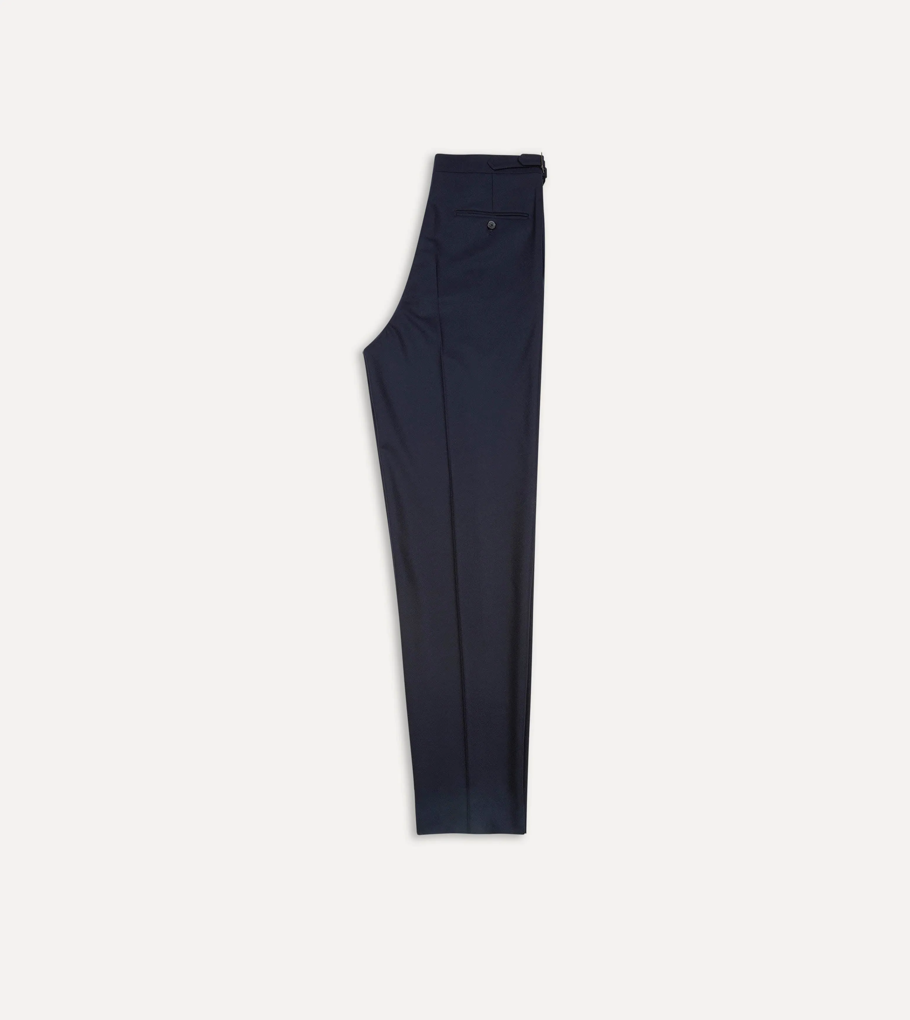 Navy Wool Flannel Single Pleat Trouser Non Binding Cuffs