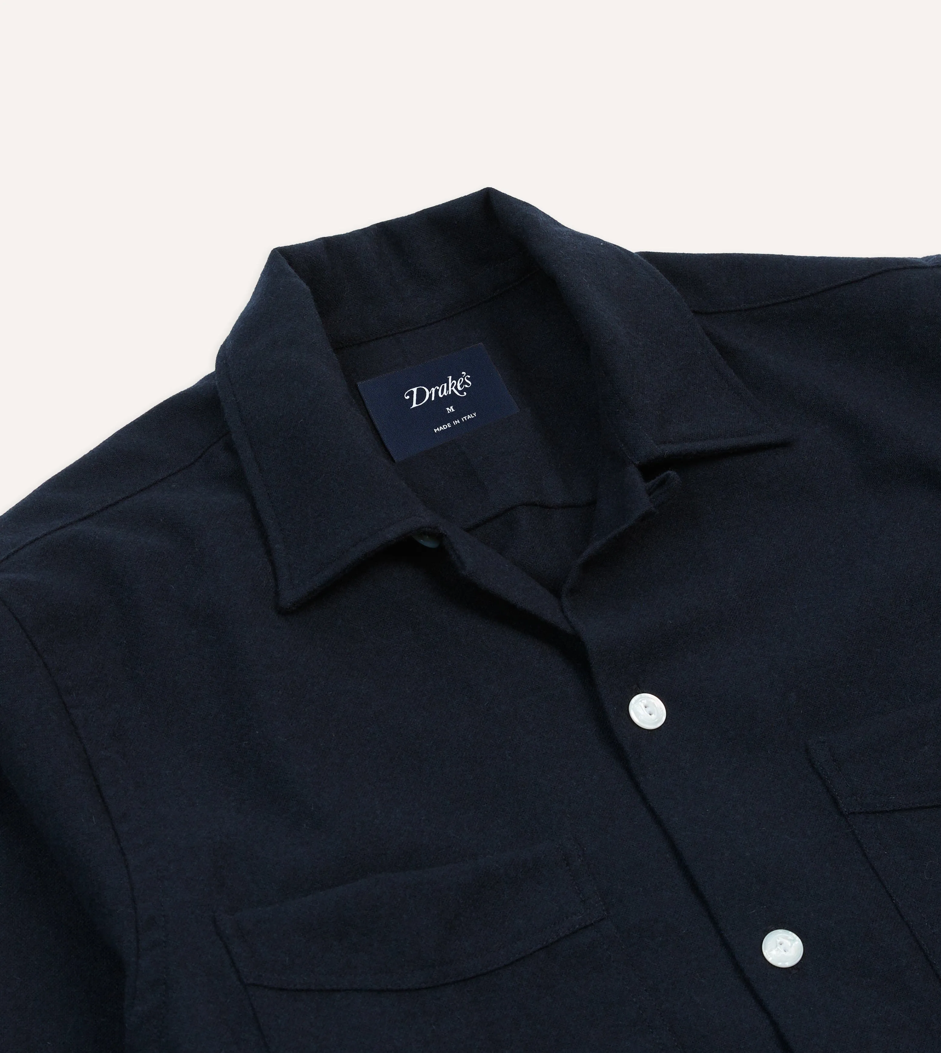 Navy Wool Four-Pocket Camp Collar Work Shirt Work From Home